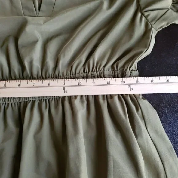 NWT Entro Olive Green Tiered Maxi Dress Sz L Puff Sleeve V-Neck Boho Cottagecore - Picture 13 of 14
